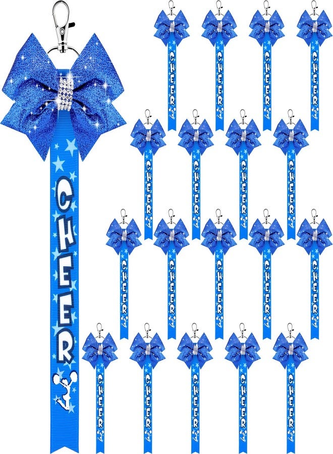 Aurelema 18 Pcs Cheer Ribbon Glitter Cheerleader Bow Keychain Cheerleading Pin Holder Accessories Gifts for Girls(Blue) - Image 1